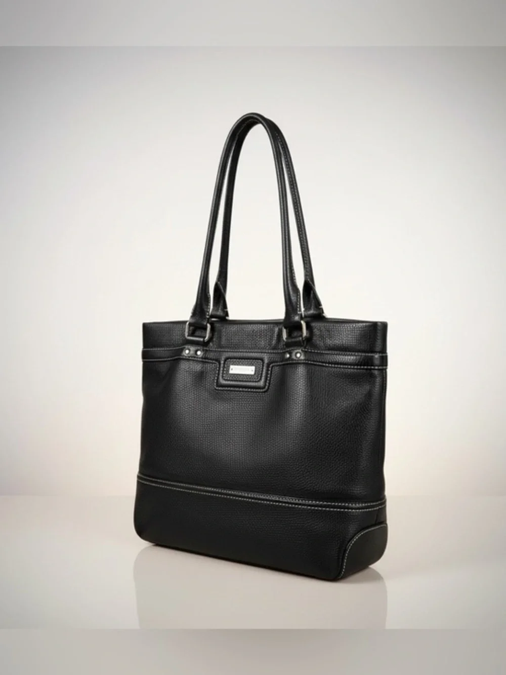 ✨ Kate Spade Black Pebbled Leather Tote Green Lining Shoulder Bag Large EUC